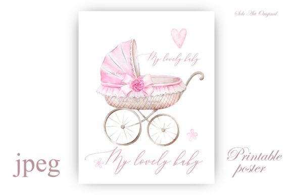 Baby Girl Stroller Newborn Nursery Print Illustration Illustrations Imprimables Par Solo Art Original