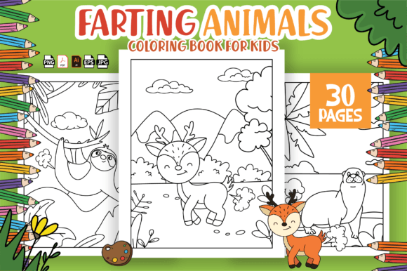Cute Farting Animals Coloring Book - KDP Gráfico Páginas y libros de colorear para niños Por KDP_ Queen