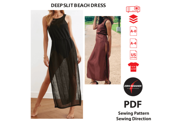 Deep Slit Beach Dress PDF Sewing Pattern Graphic Sewing Patterns By shevonfer68