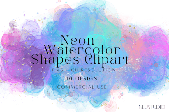 Neon Watercolor Abstract Shapes Png Graphic Objects By NEUSTUDIO