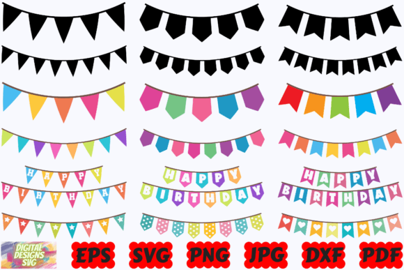 Bunting Birthday SVG |Bunting Banner SVG Grafik Plotterdateien Von DigitalDesignsSVGBundle