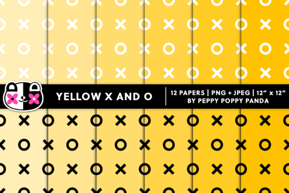 Cute Yellow X and O Digital Paper Graphic Patterns By Peppy Poppy Panda
