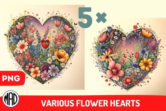 FREE Watercolor Hearts of Flowers Graphic Illustrations By Marina Art Design