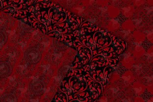 Red and Black Damask Digital Paper Illustration Textures de Papier Par Digital Curio 3