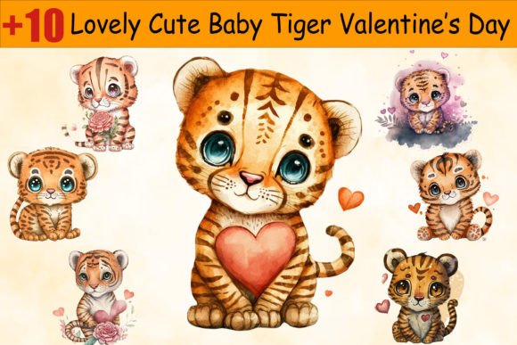 Lovely Cute Baby Tiger Valentine’s Day Graphic Crafts By KDP Designs