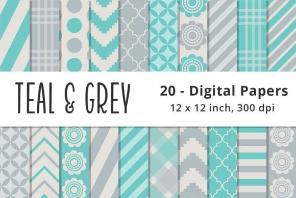 Teal and Grey Digital Pattern Paper Graphic Patterns By Lemon Paper Lab