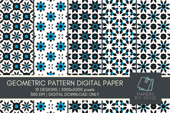 White and Blue Geometric Pattern Paper Graphic Patterns By papersbyjosie