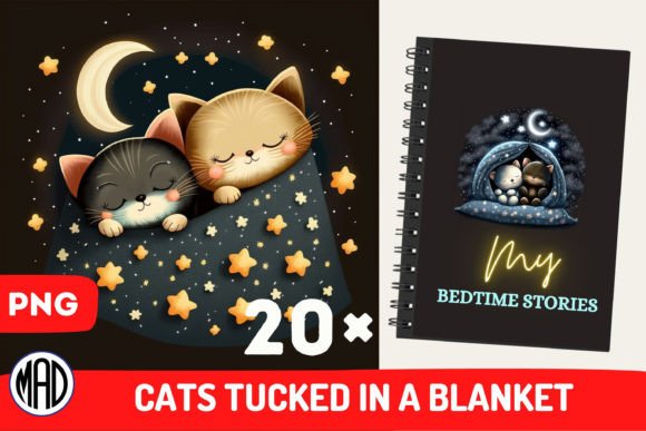 Cats Tucked in a Blanket PNG Graphic Illustrations By Marina Art Design