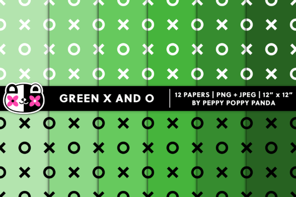 Green X and O Valentines Digital Paper Graphic Patterns By Peppy Poppy Panda
