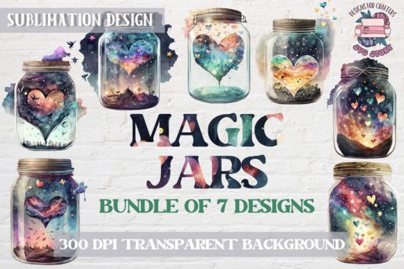Magic Jars Sublimation Bundle of 7 PNGs Afbeelding Afdrukbare Illustraties Door SVG Story