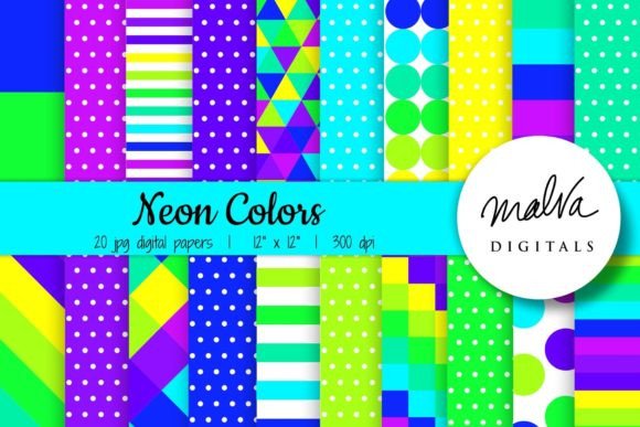 Bright Neon Colors Geometric Patterns Grafik Papier-Muster Von MalvaDigitals
