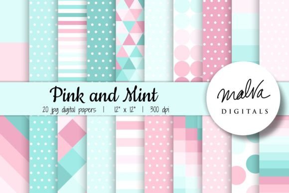 Pastel Pink and Mint Geometric Patterns Grafik Papier-Muster Von MalvaDigitals