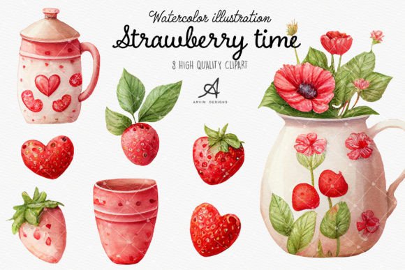 Watercolor Strawberry Clipart Graphic Illustrations By ArvinDesigns