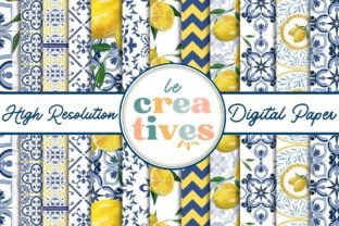 Mediterranean Tiles & Lemons Paper Graphic Patterns By Me 2 You Digitals 1