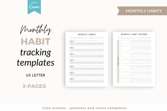 Monthly Habit Tracker Canva Template Graphic Print Templates By catecreates1
