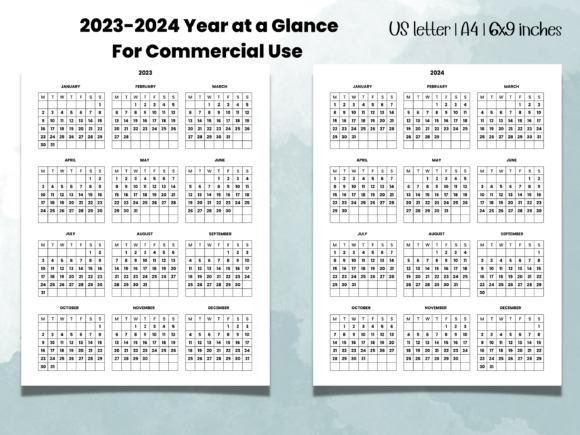2023 - 2024 Year at a Glance Calendar Graphic KDP Interiors By floradigitaldesigns