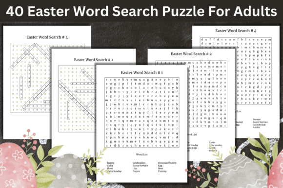 Easter Word Search Puzzle for Adults Illustration Intérieurs KDP Par Book2Bees