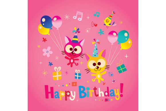 Happy Birthday Card with Cute Kittens Grafica Creazioni Di Alias Ching