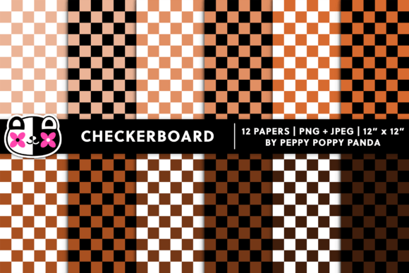 Cute Brown Checkerboard Digital Paper Graphic Patterns By Peppy Poppy Panda
