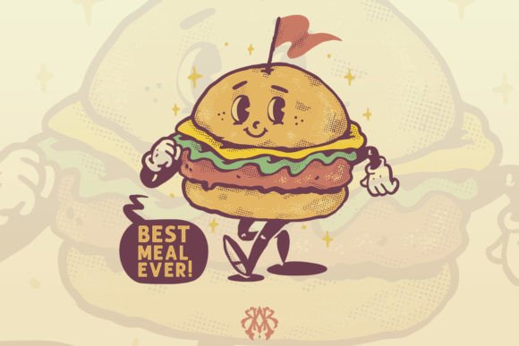 Cuter Burger Vintage Cartoon Style Graphic Illustrations By krizvector