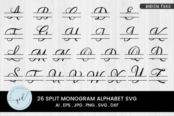 26 Split Monogram Alphabet SVG Gráfico Manualidades Por qidsign project