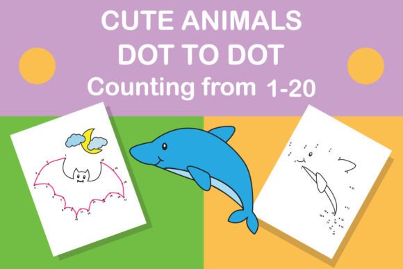 Cute Animals Dot to Dot 1-20 Worksheet Graphic K By littlebeeshop