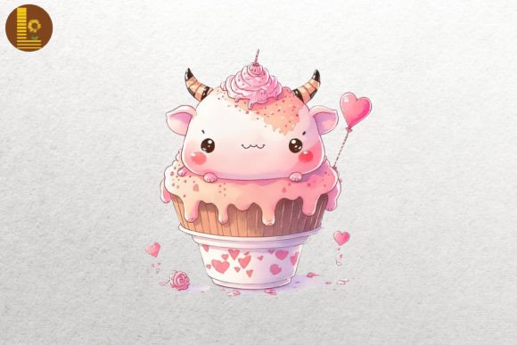 Cute Baby Ox Loves Cupcake Valentine 4 Grafik Plotterdateien Von Lewlew
