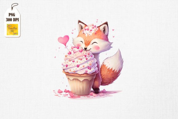 Cute Fox Loves Cupcake Valentine's Day 4 Grafik Plotterdateien Von Camellia Art