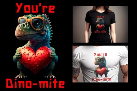 Dinosaur Valentine T-shirt Template Png Illustration Modèles d'Impression Par Digital Delicacy