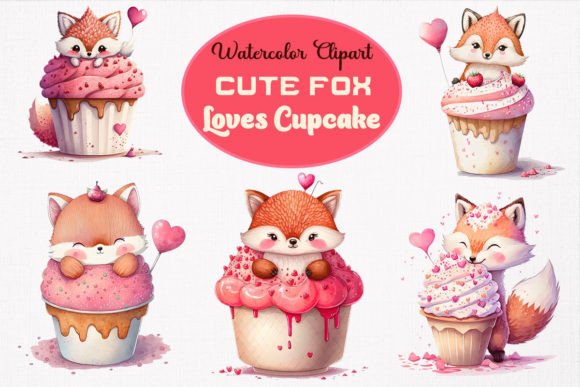 Cute Fox Loves Cupcake Clipart Bundle Illustration Artisanat Par Camellia Art