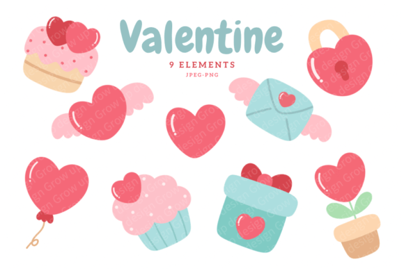 Happy Valentine’s Day Icons Clipart Set Graphic Illustrations By Grow up design
