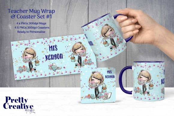 Teacher Mug Wrap & Coaster Set #1 Illustration Illustrations Imprimables Par Pretty Creative Designs