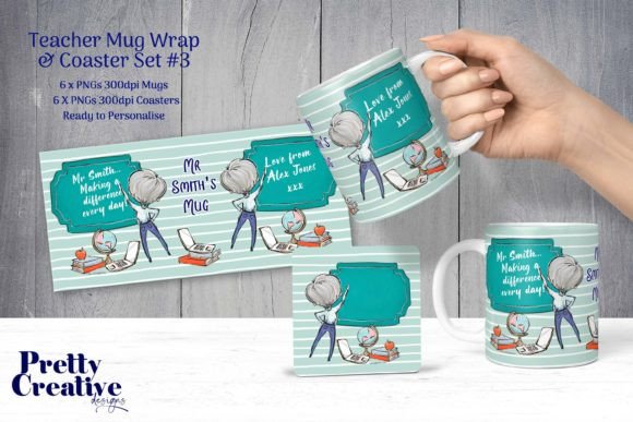 Teacher Mug Wrap & Coaster Set #3 Graphic Illustrations By Pretty Creative Designs