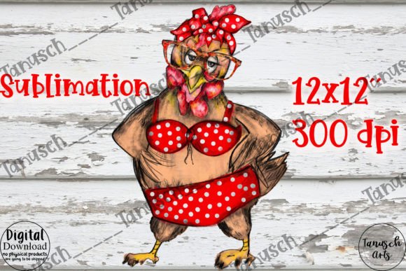 Chicken Lady in Red Bikini Sublimation Graphic Illustrations By TanuschArts