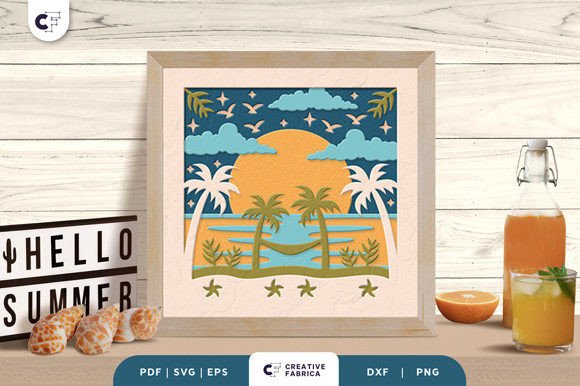 Summer Beach Shadow Box Paper Cut SVG Seasons 3D SVG Craft By Creative Fabrica Crafts