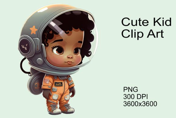 Cute Kid-Girl Astronaut Clip Art Gráfico Ilustraciones Imprimibles Por StellarMockups&Graphics