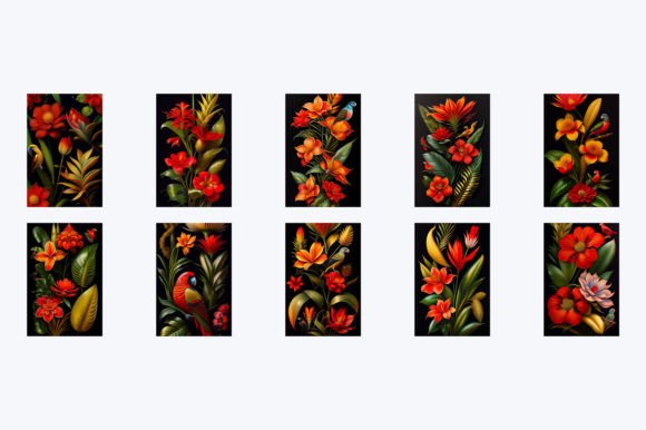 Tropical Flowers 10 Images JPEG Afbeelding Afdrukbare Illustraties Door 1xMerch