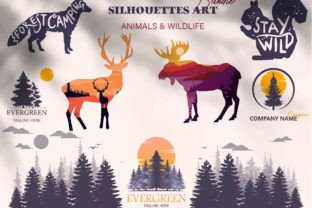 Animal Silhouette Logo Lettering & Pine Graphic Illustrations By phoenixvectorart 1