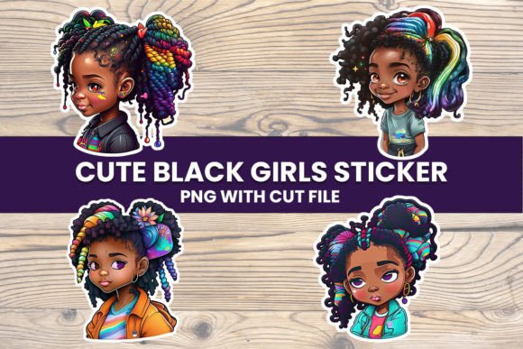 Cute Black Girls Sticker with Cut Files Graphic Print Templates By xcreativesdesign