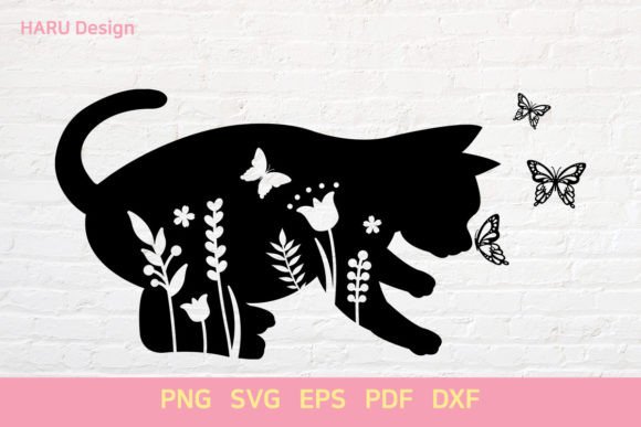 Floral Cat Graphic Crafts By HARUdesign