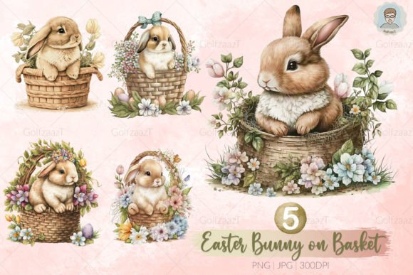 Easter Bunny Basket Clipart Sumblimation Graphic Illustrations By GolfzaazT
