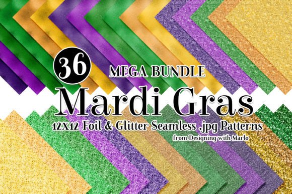 Mardi Gras Foil Glitter Digital Papers Graphic Backgrounds By Designing with Marlo