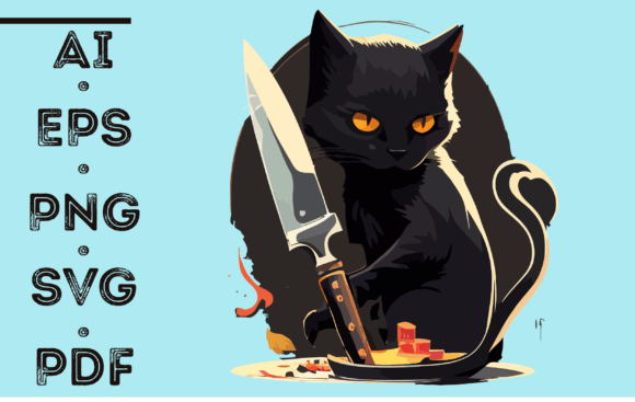 Cat and Knife Graphic AI Illustrations By NESMLY