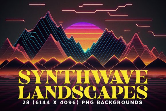 28 1980s Synthwave Landscapes in 6K Graphic Backgrounds By HipFonts