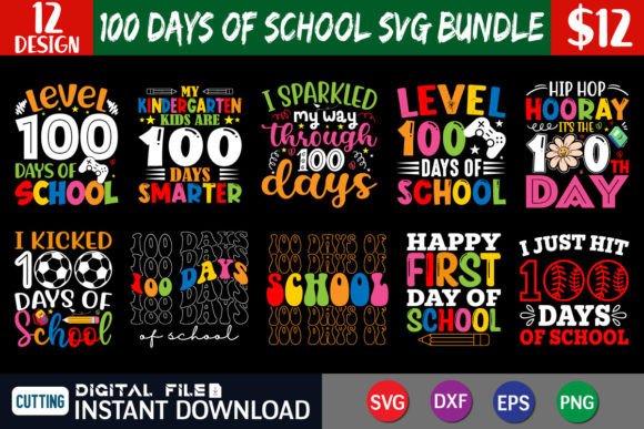 100 Days of School SVG Bundle Graphic T-shirt Designs By FunnySVGCrafts