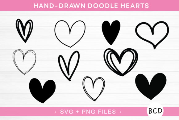 Doodle Hearts SVG - Hand-drawn Hearts Illustration Illustrations Imprimables Par Black Cat Designs