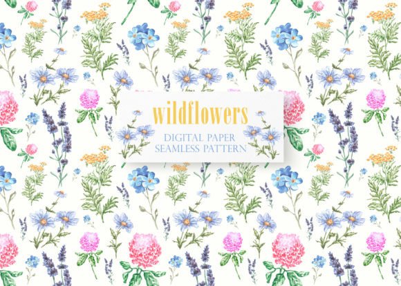 Wildflowers Digital Paper, Pattern Graphic Patterns By sabina.zhukovets