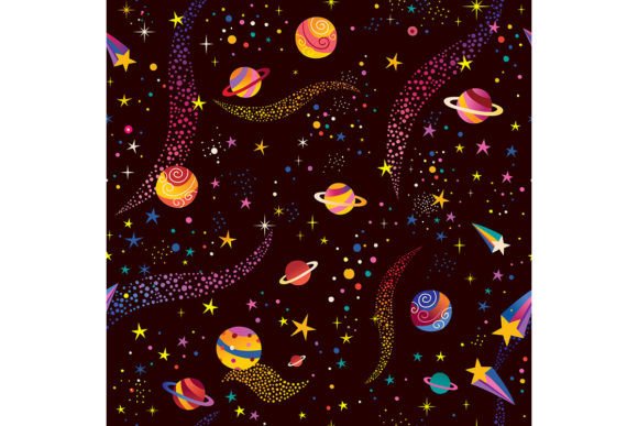 Space Cosmos Planets Stars Pattern Illustration Modèles de Papier Par Alias Ching