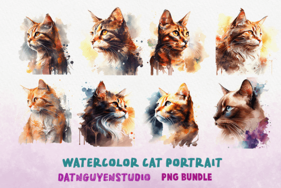 Watercolor Cat Portrait, Procreate, Png Graphic Crafts By Tumbler Wraps