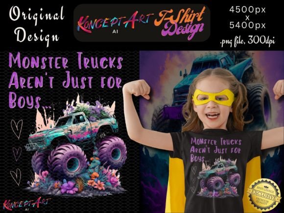 Cute Girls Monster Truck T-Shirt Design Graphic T-shirt Designs By Clipart Bundles